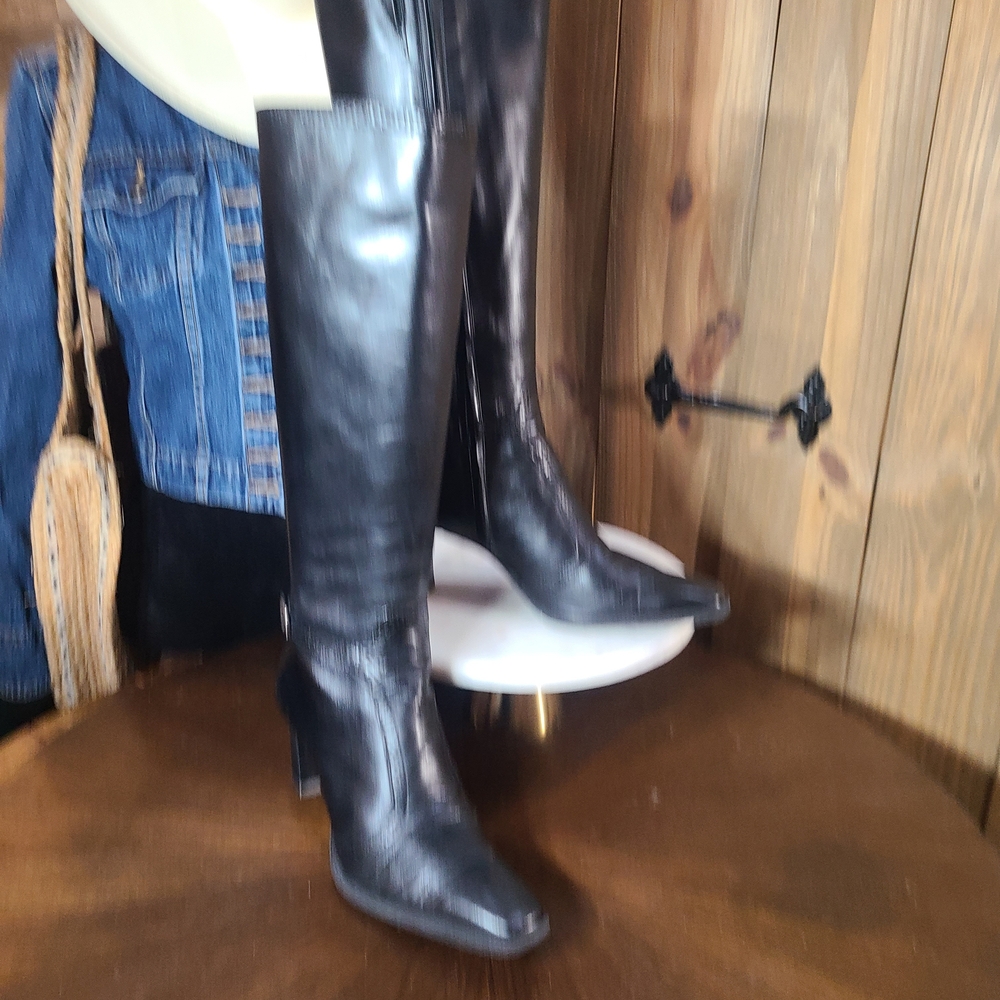 Women's Buckle Detailed Black Leather Heeled Boots - Picture 2 of 6